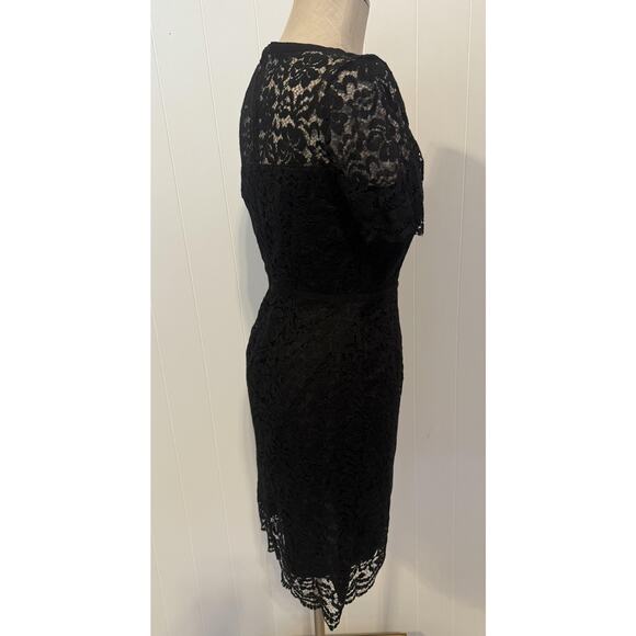 Elle Dress Womens 6 Black Lace Short Sleeve Sheath Little Black Dress Party New - Picture 3 of 11